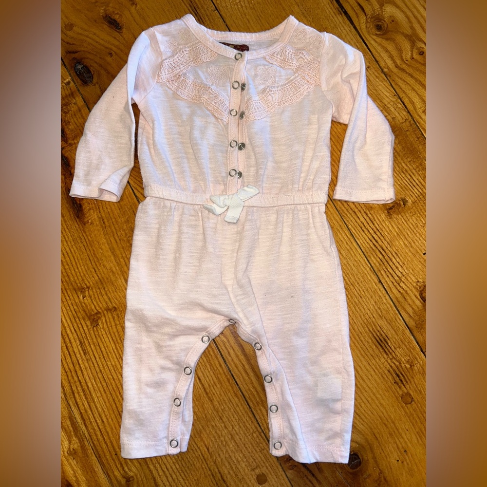 Pink Baby Romper with Lace Detail